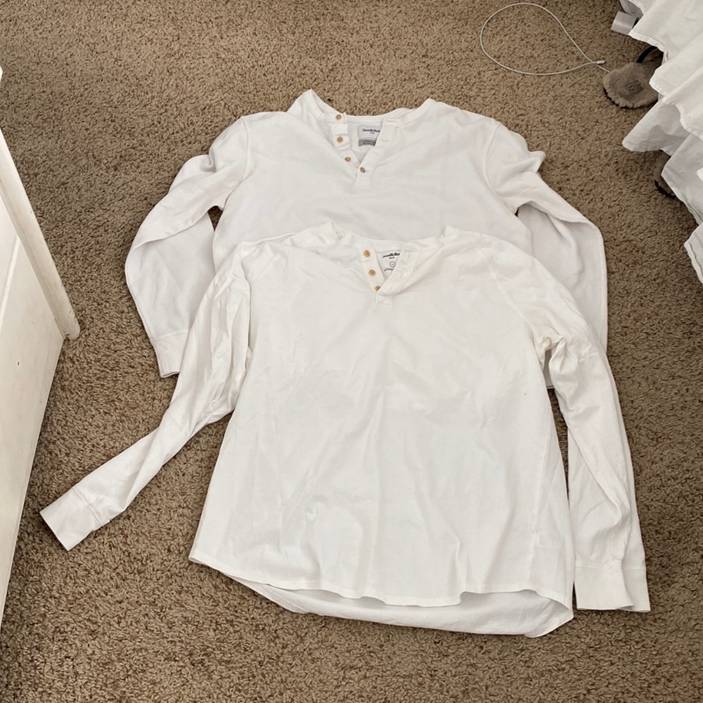 Two long sleeve white Henley t shirts